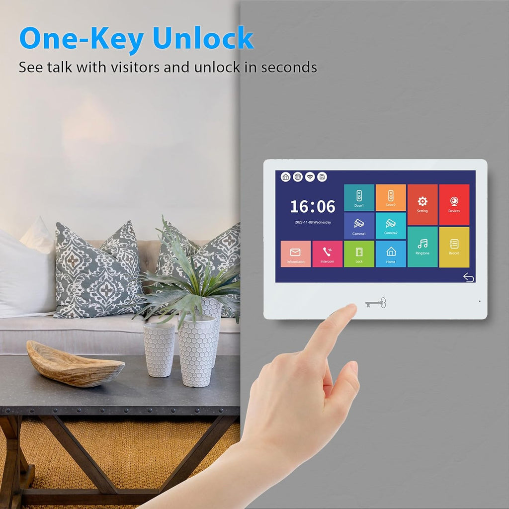 Wired Video Door Phone Apartment Intercom System,WiFi 10 Inch Touch Monitor 1080P Doorbell Camera,Supporting 5 in 1 Unlcking,Motion Detecting,RFID Card Unlocking for Home Tuya,32G