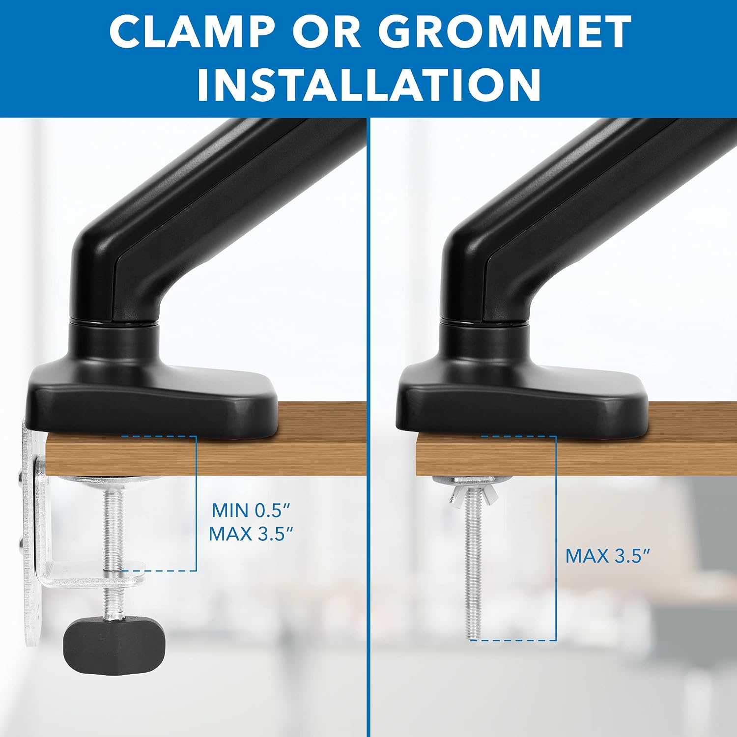 Mount-It! Monitor and Laptop Desk Mount, Height Adjustable Dual Arm Stand with Vented Laptop Tray, Fits Laptops up to 17 Inch and 13–27 Inch Monitors, VESA 75x75 & 100x100, Clamp or Grommet Mount