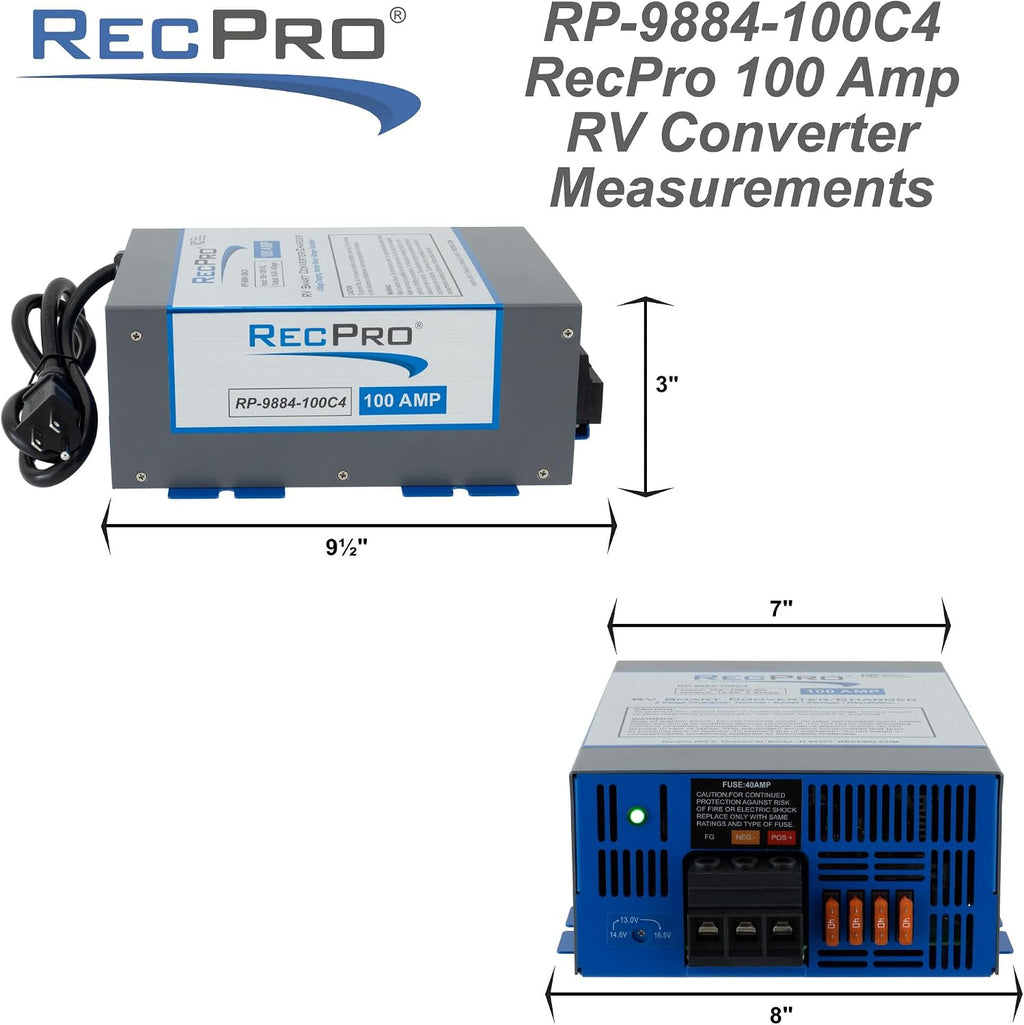 RecPro RV Converter 100 Amp | RV Power Converter & Battery Charger | 4 Stage Smart Charging | 120VAC to 12VDC | 13V to 16.5V Operating Range