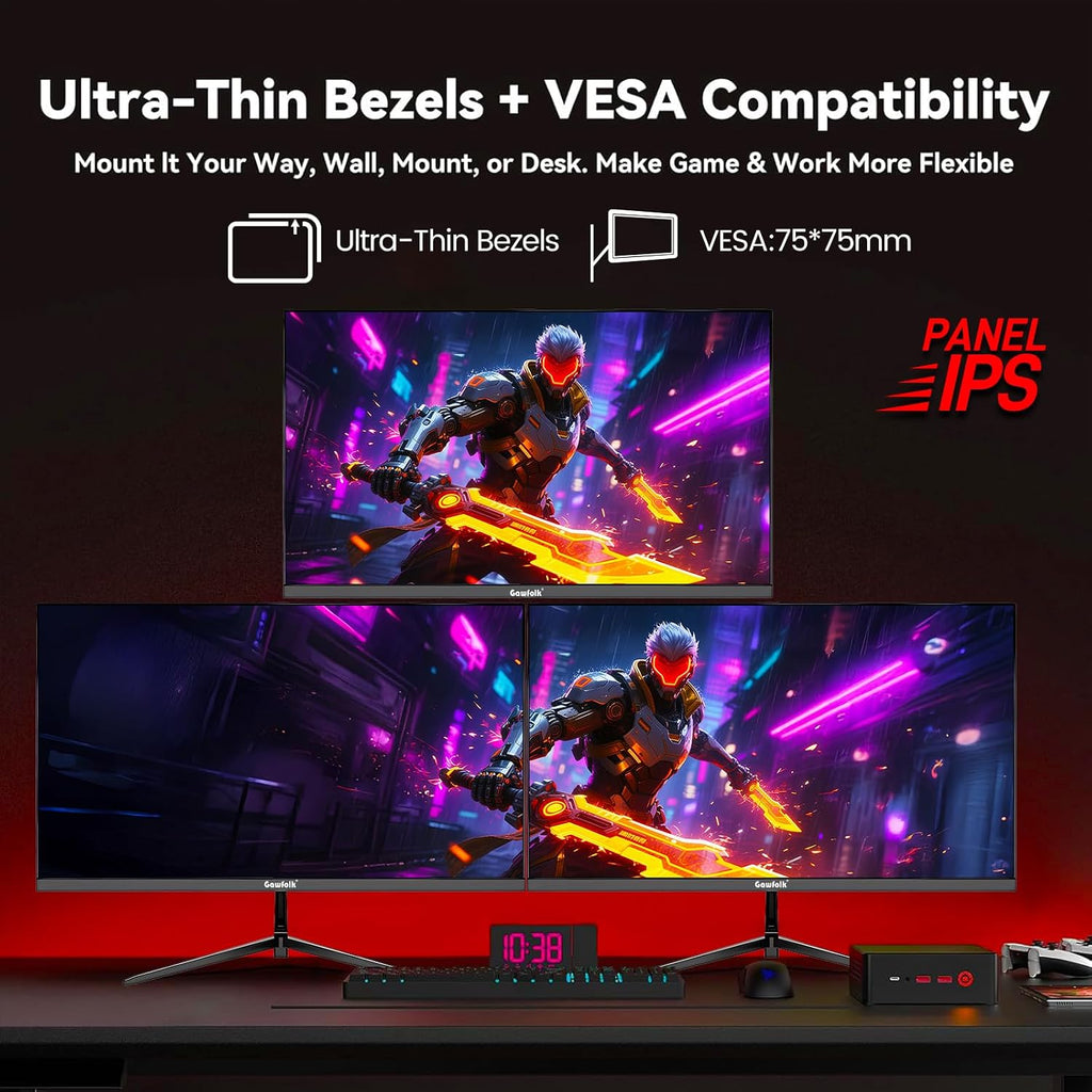 Gawfolk 27 Inch Gaming Monitor IPS 120Hz, QHD 2560 * 1440p PC Monitors, Computer Screen for Home & Office, Support HDMI & DP, Wall Mount Compatible 75 * 75mm, Black