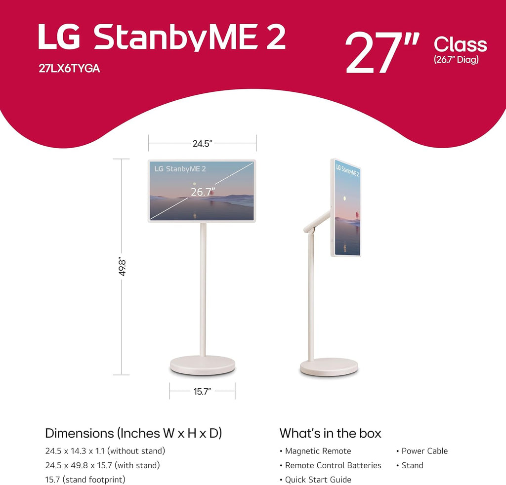 LG 27-Inch StanbyME 2 with Folio Cover, Portable Touch Screen, Dolby Vision, HDR10, Filmmaker Mode, Built-in Battery, Full Swivel Rotation (27LX6TYGA, 2025)