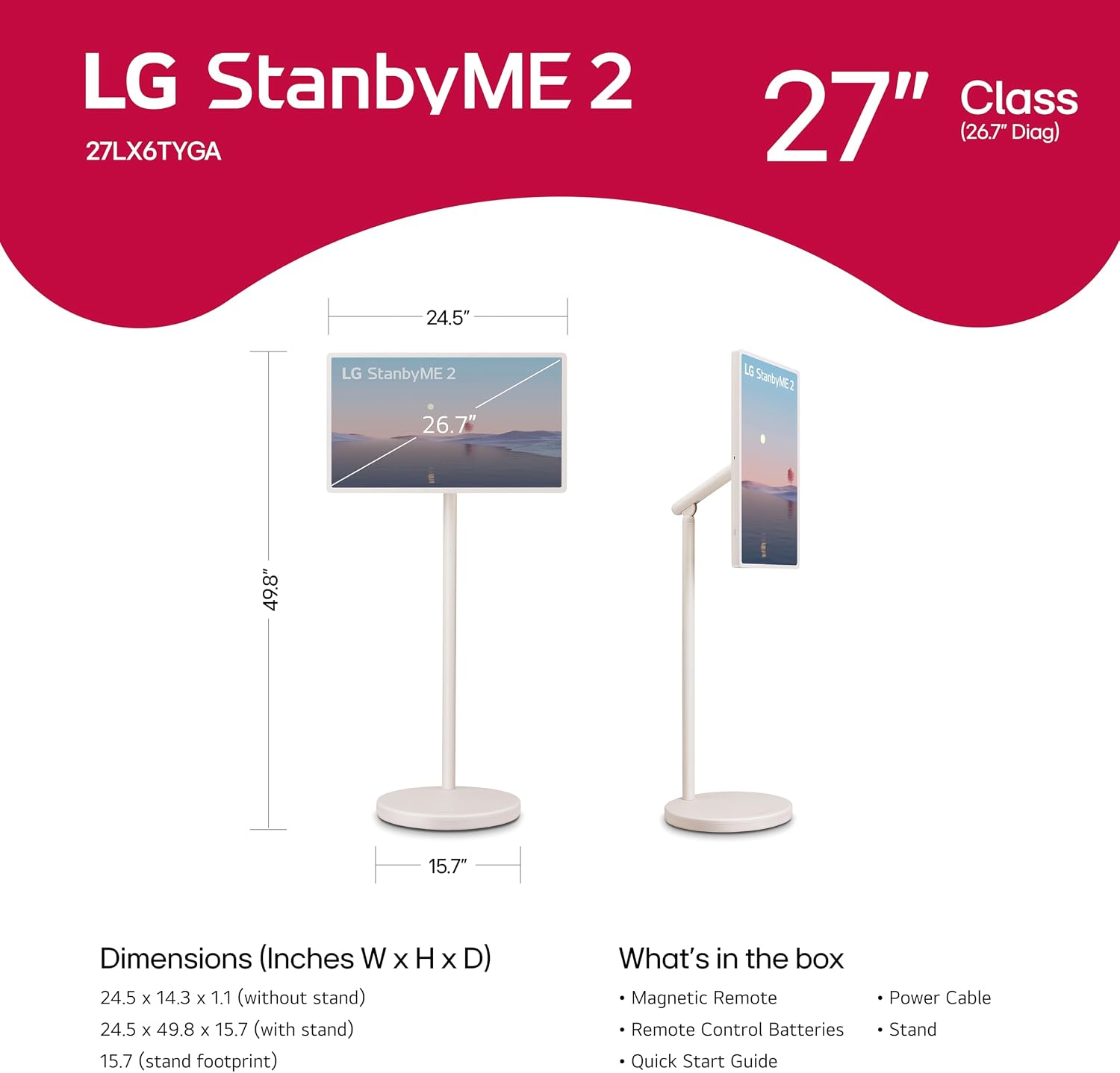 LG 27-Inch StanbyME 2 with Folio Cover, Portable Touch Screen, Dolby Vision, HDR10, Filmmaker Mode, Built-in Battery, Full Swivel Rotation (27LX6TYGA, 2025)