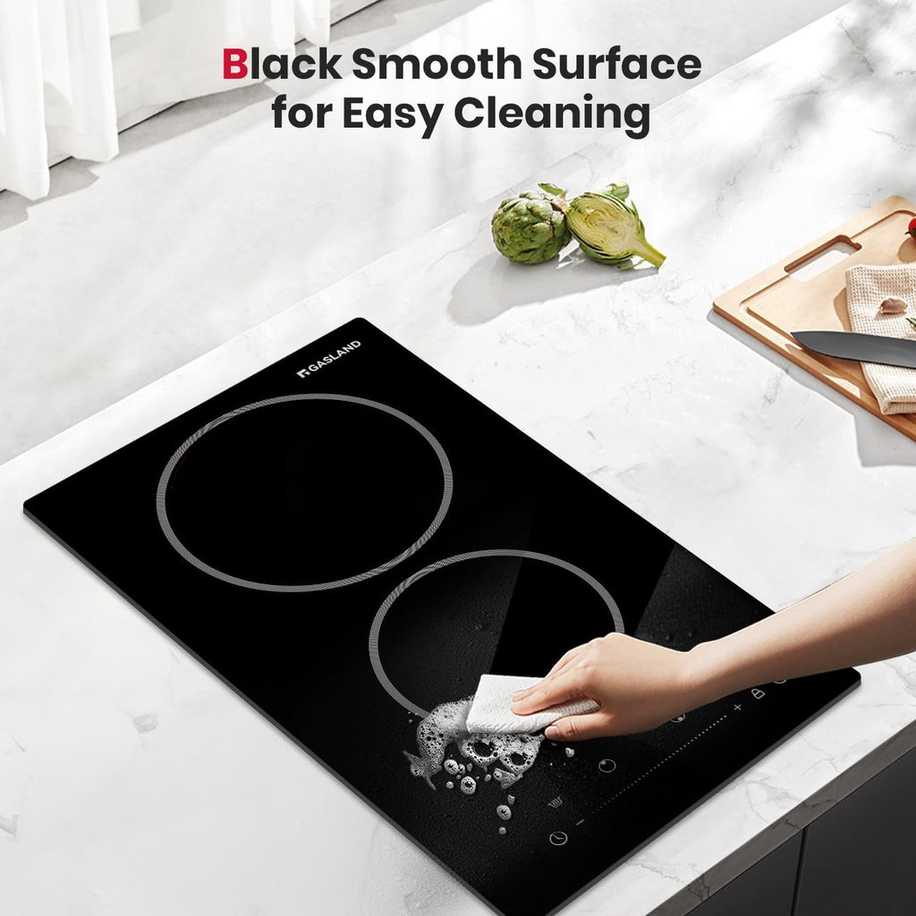 GASLAND 12 Inch Electric Cooktop 2 Burner ETL Certified, 3000W Built-in Electric Radiant Glass Stove Top with 16 Power Levels, 220V Ceramic Hob, Keep Warm, Slide Touch Control & Timer