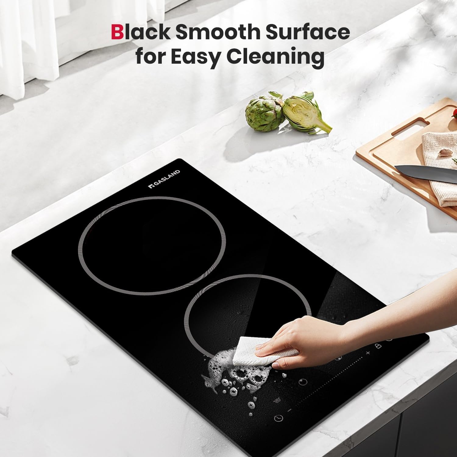 GASLAND 12 Inch Electric Cooktop 2 Burner ETL Certified, 3000W Built-in Electric Radiant Glass Stove Top with 16 Power Levels, 220V Ceramic Hob, Keep Warm, Slide Touch Control & Timer