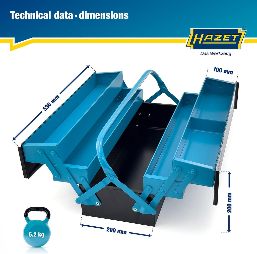 HAZET Metal Tool Box 190L | Empty | With Spacious Bottom Compartment and 4 Fold-Out Side Compartments | For Tidy Storage of Tools, Etc.