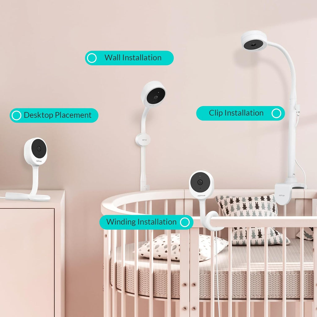 Baby Monitor with Camera and Audio, 5'' Screen & App, 2.4GHz WiFi Secure Link, Sleep Tracking, Cry Detection, Night Vision, Temp & Humidity Monitor, 2-Way Talk, 5GB Cloud Storage, 4-in-1 Mount