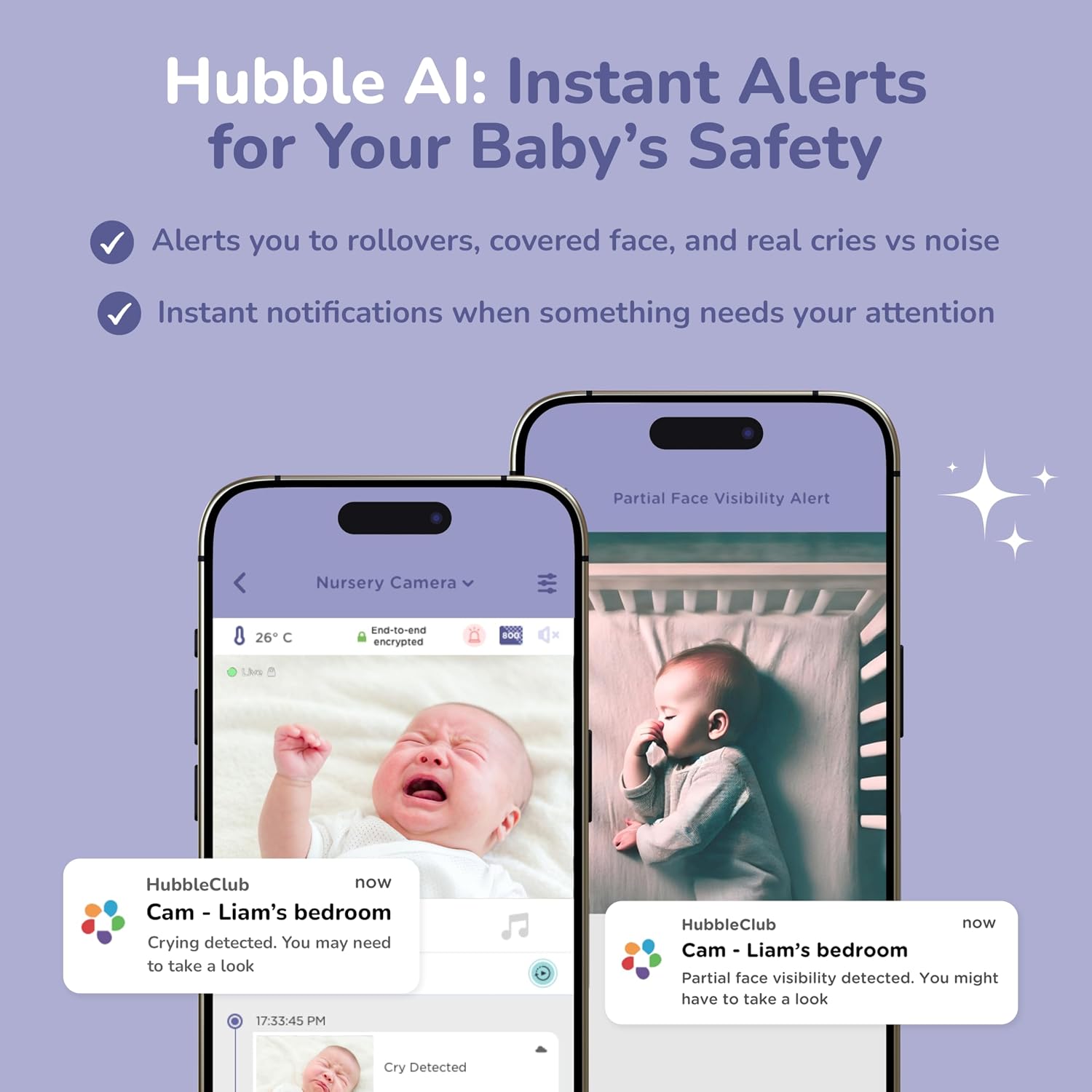 HUBBLE CONNECTED SkyVision AI Pro Baby Monitor — Baby Camera Monitor w/Covered Face, Rollover & True Cry Detection, Sleep Trainer, Soother & More — w/Touch Screen HD Parent Unit, Crib Mount System