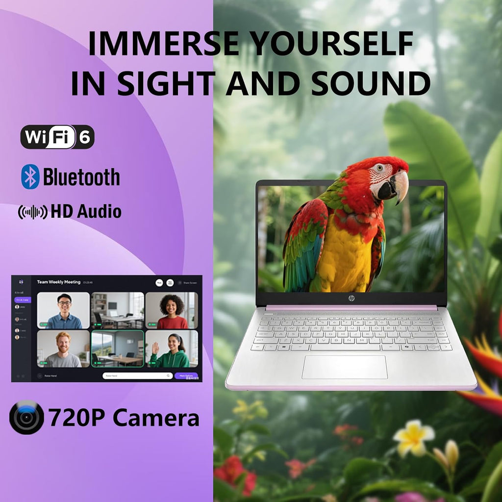 HP 14 Elite Laptop, 16GB RAM, 1.12TB Total Storage (128GB UFS+1TB Cloud), Honey Lavender, Office 365, Intel 4-Core, Win11, Copilot AI, 11Hr Battery, Alpacatec Mouse