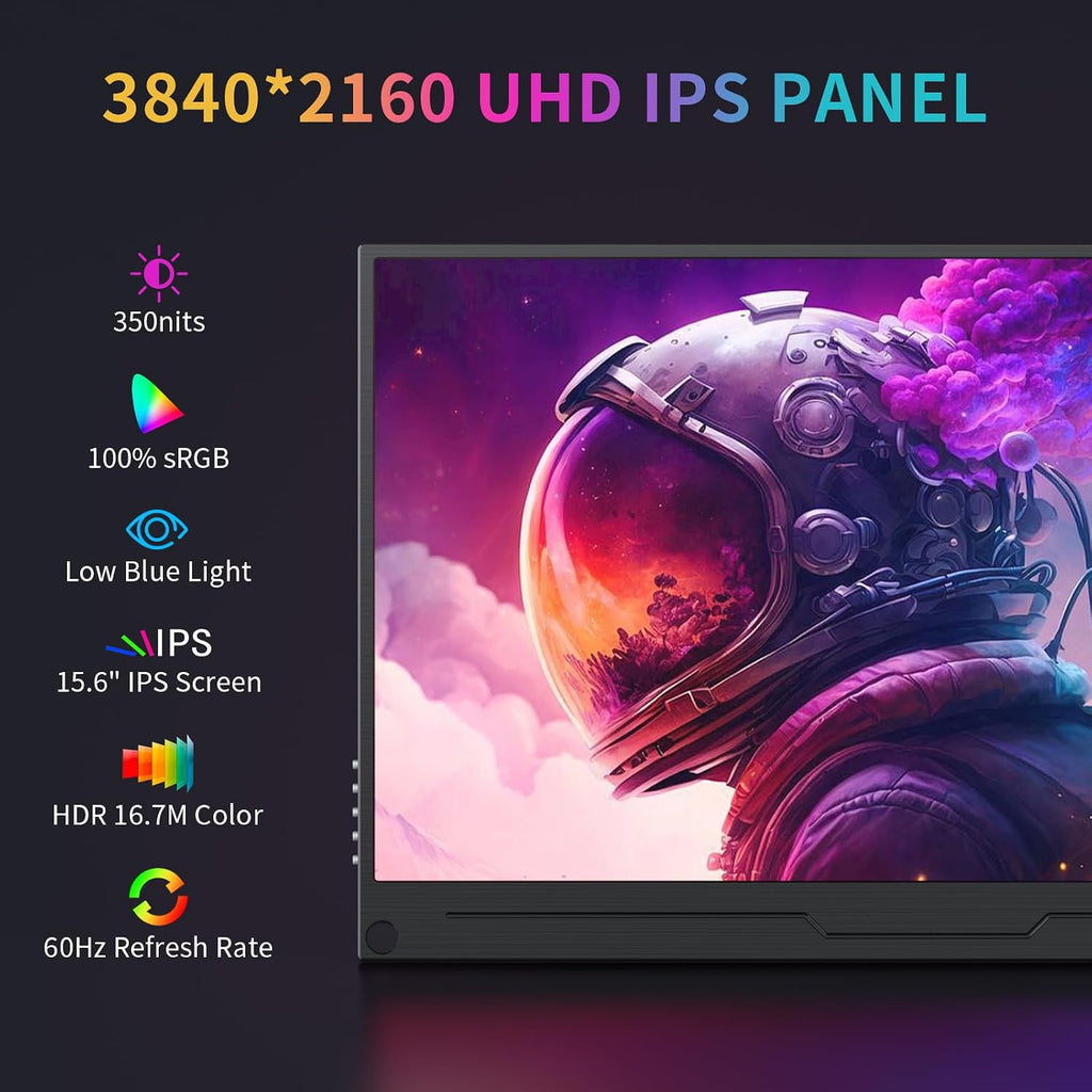MAGICRAVEN 4K Portable Monitor, 15.6' 3840x2160 IPS Laptop Screen, USB C HDMI Computer Gaming Display with Speakers & Smart Cover, Travel Monitor for PC Phone PS5/4 Xbox Switch