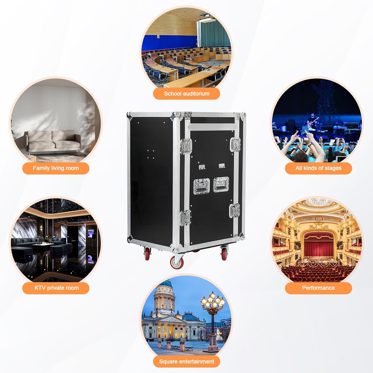 16u Road Case with 60° Slant Mixer Top, 4 Casters - Brake System, 2 Side Table up to 110lb 20' Rackable Depth Plywood & Tour Grade Hardware ATA Rack Cases Audio Mixer for Pro Stage Performance
