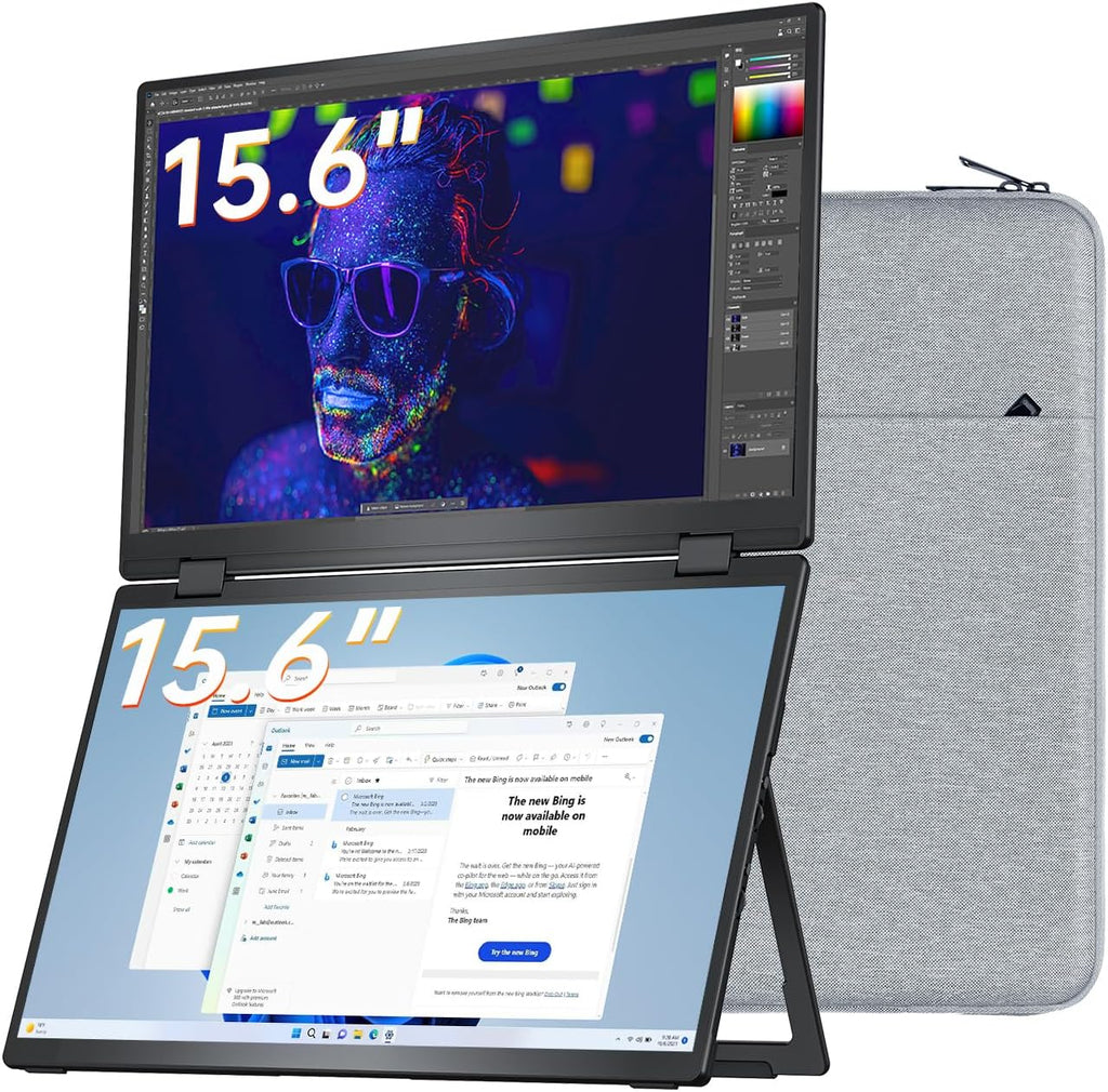 VisionOwl Portable Monitor Dual 15.6 Inch 1080P FHD 107% sRGB Foldable Second Screen, USB-C HDMI HDR Stacked Travel Monitor for Laptop MacBook PC PS5 Xbox, VESA Mountable, Built-in Kickstand