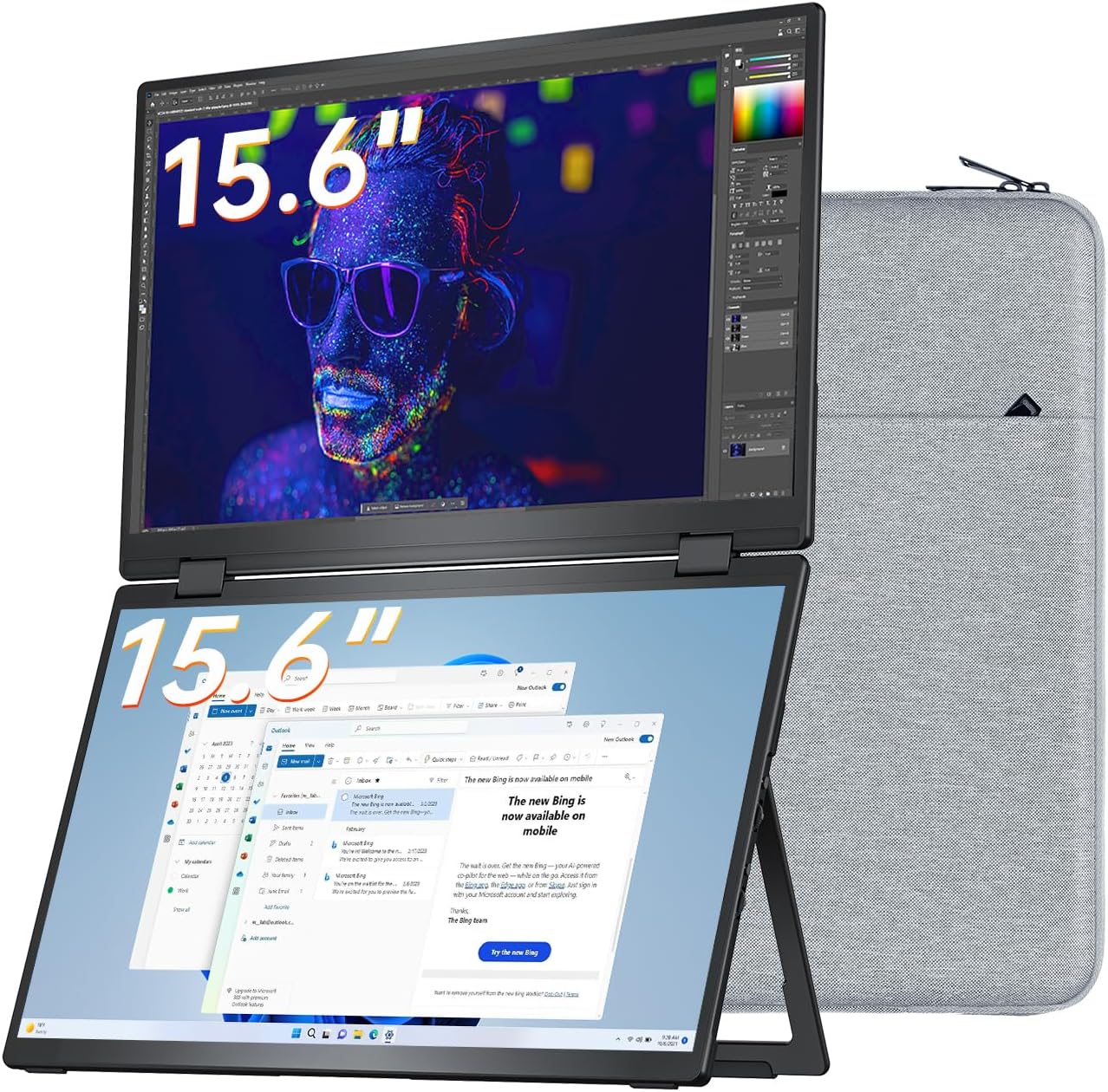 VisionOwl Portable Monitor Dual 15.6 Inch 1080P FHD 107% sRGB Foldable Second Screen, USB-C HDMI HDR Stacked Travel Monitor for Laptop MacBook PC PS5 Xbox, VESA Mountable, Built-in Kickstand