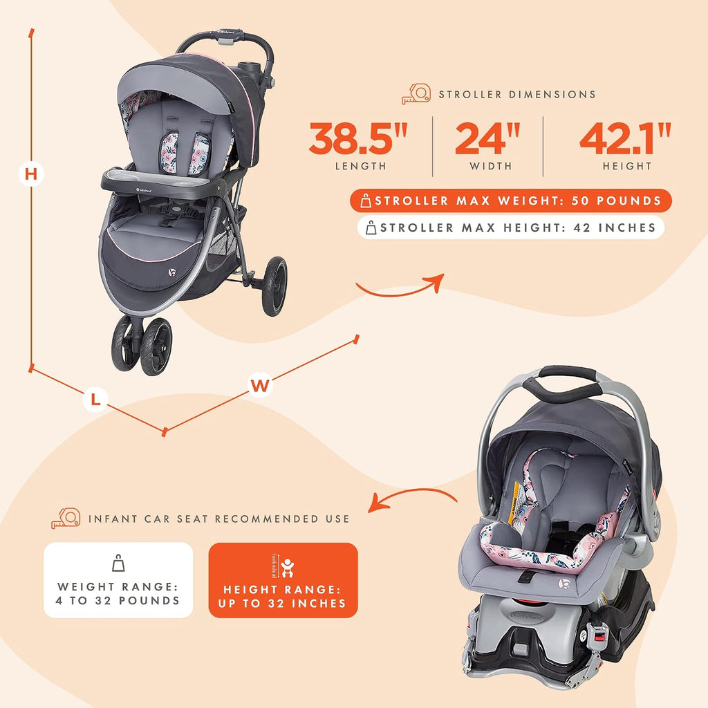 Baby Trend Sky View Plus Baby Stroller with EZ Flex-Loc Infant Car Seat, Adjustable Canopy, Storage Basket & Cup Holders, Bluebell - Lightweight & Foldable Travel System for Toddlers & Infants