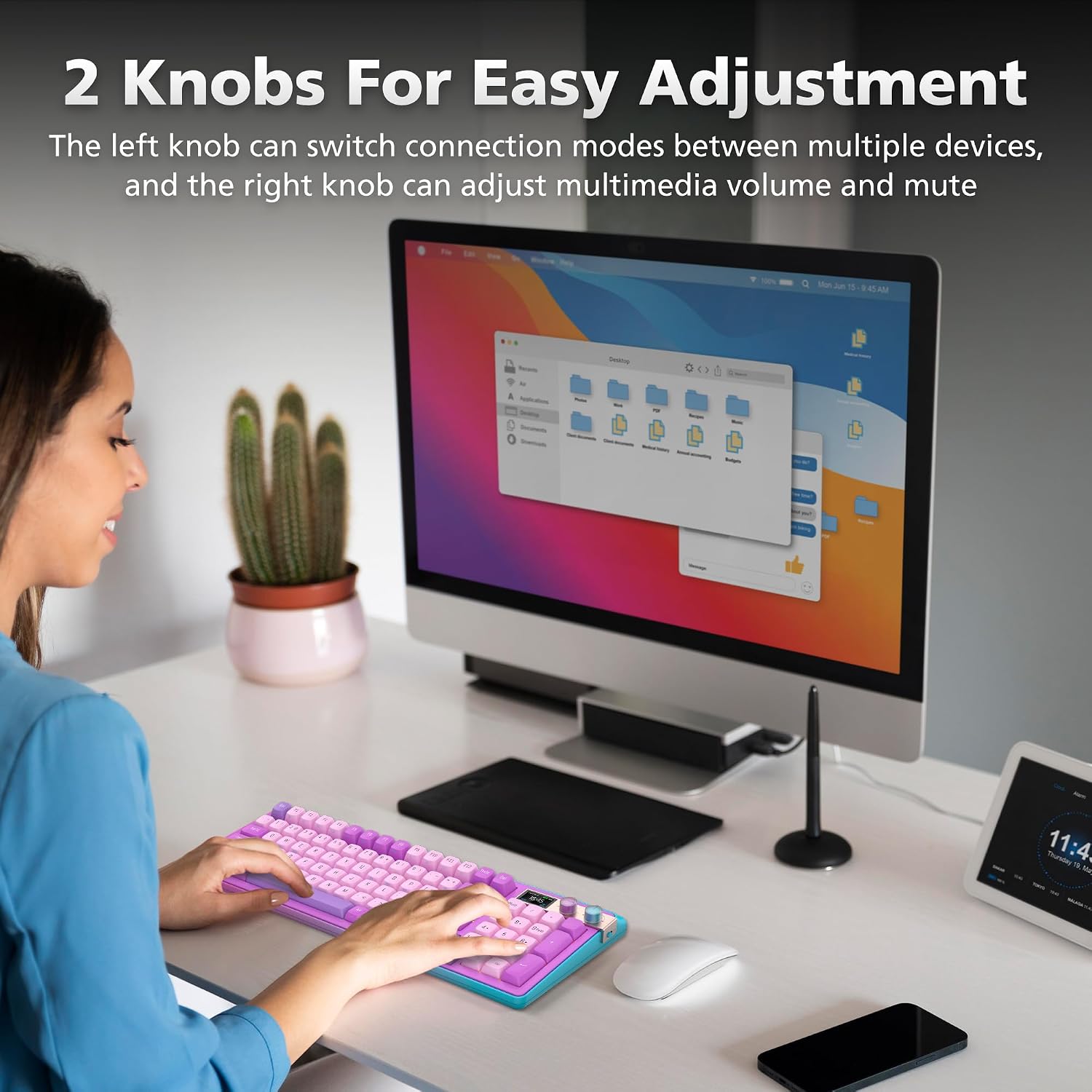 H98 Wireless Mechanical Keyboard,96-Key Hot-Swappable Wired Gaming Keyboard,Tri-Mode Bluetooth 5.0 2.4G USB-C,1.14' Color Screen,Double Knob,6000mAh,RGB,PBT Keycaps for PC Mac iPad-Purple