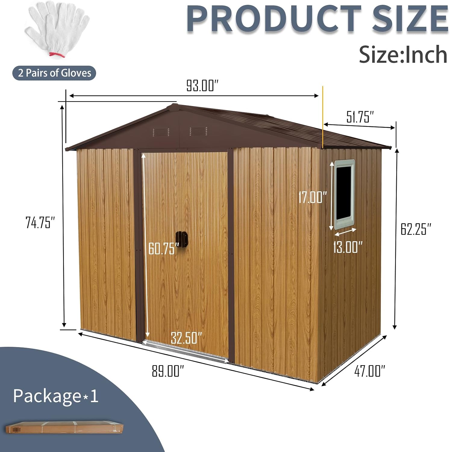 8 x 4 FT Outdoor Storage Shed, Metal Garden Shed with Floor Frame, Tool Shed Outdoor Storage with Lockable Sliding Doors & Window & Air Vents, Storage House Waterproof for Backyard, Lawn, Coffee
