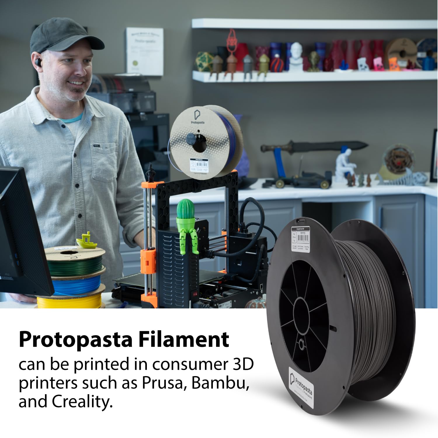 Protopasta Ferromagnetic Iron PLA 3D Printer Filament | ProtoPlant Metal-Filled PLA Plastic Printer Filament with 45% Iron | Patina Friendly Metal Composite Filament | 2kg Metallic Spool