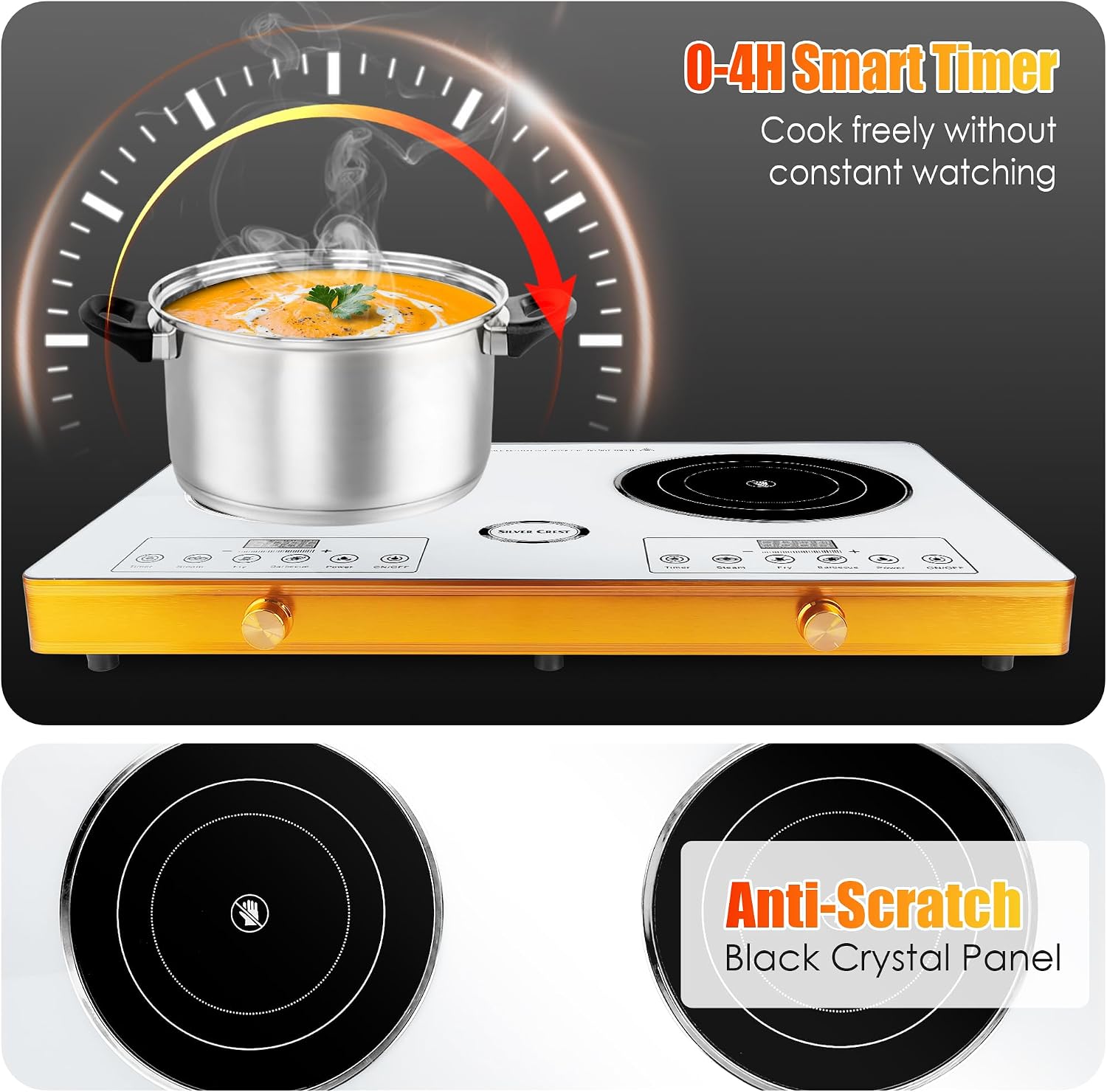 Electric Charcoal Burner Stove, 500W Single Coil Hot Plate Starter with Grill Tongs, 5-Level Temp, Smart Heat Control & Stainless Steel Fast Heating for Cooking top Countertop (5543White-Double)