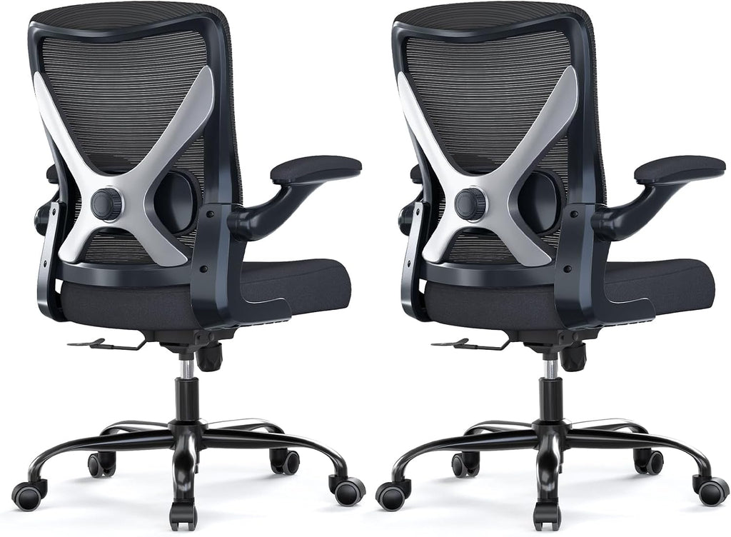 Ergonomic Office Chair - X-Shaped Computer Desk Chairs Comfy, Mesh High-Back Gaming Chair with Adjustable Lumbar Support, Executive Task Chair for Adults, Comfortable for Long Hours, Black, Pack of 2