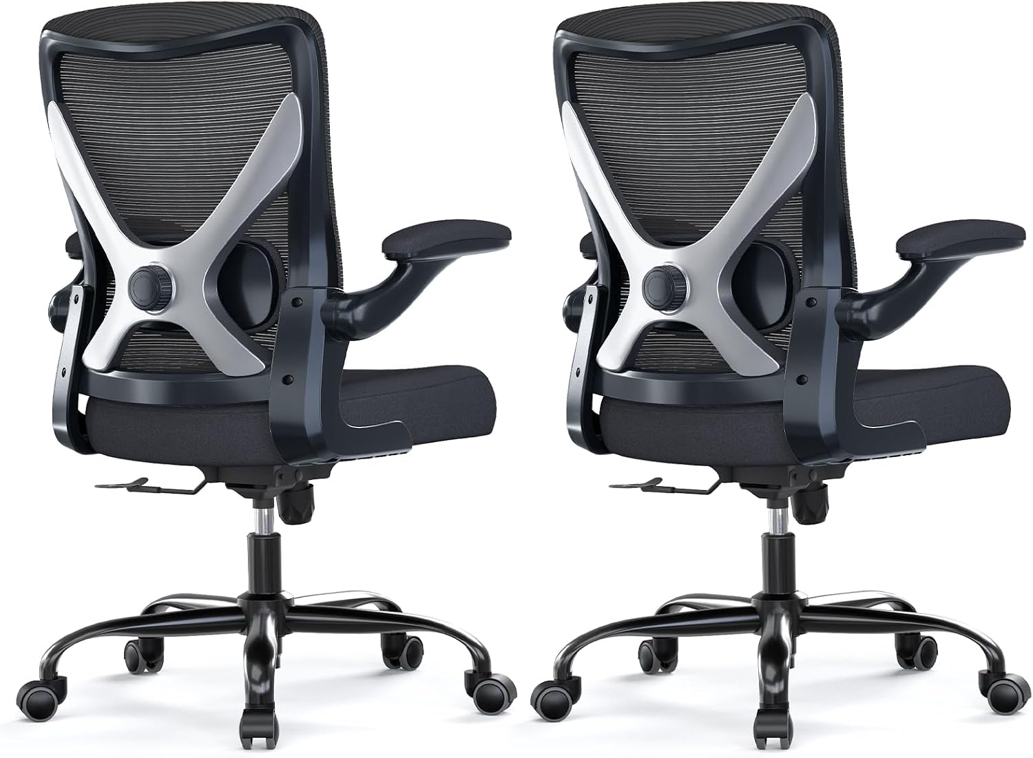 Ergonomic Office Chair - X-Shaped Computer Desk Chairs Comfy, Mesh High-Back Gaming Chair with Adjustable Lumbar Support, Executive Task Chair for Adults, Comfortable for Long Hours, Black, Pack of 2
