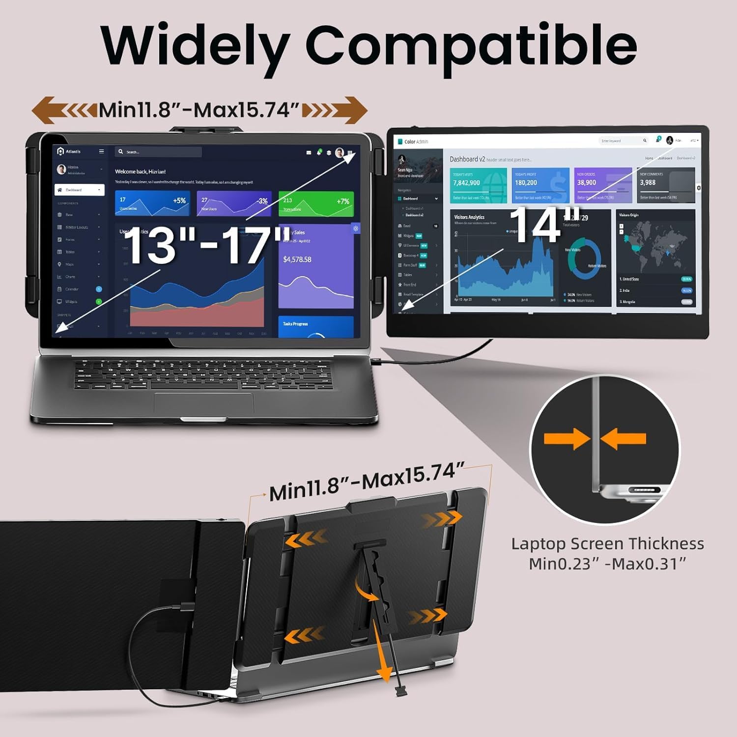 Laptop Screen Extender - 14' FHD 1080P IPS Portable Computer Monitor for Laptops, Dual Screen Travel Monitor for Laptops 13-17' with USB-C/HDMI Port, Plug & Play for Windows/Mac/Android/Switch/PS