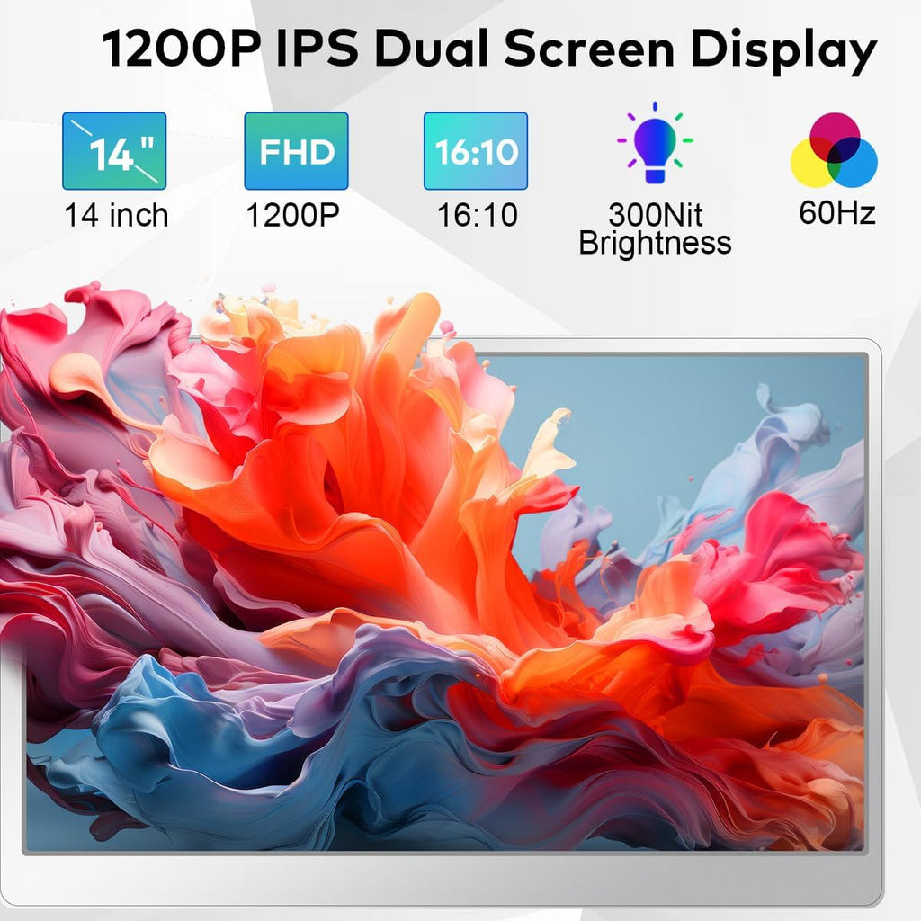 14' Laptop Screen Extender, FHD IPS Dual Screen Portable Monitor for Laptop, USB-C/HDMI Plug & Play Triple Screen Monitor Extender for 12'-16.5' Laptops, Compatible with Win and MacOS-S7,Gray