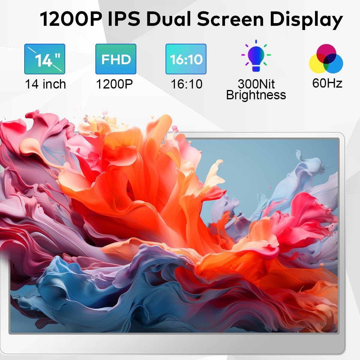 14' Laptop Screen Extender, FHD IPS Dual Screen Portable Monitor for Laptop, USB-C/HDMI Plug & Play Triple Screen Monitor Extender for 12'-16.5' Laptops, Compatible with Win and MacOS-S7,Gray