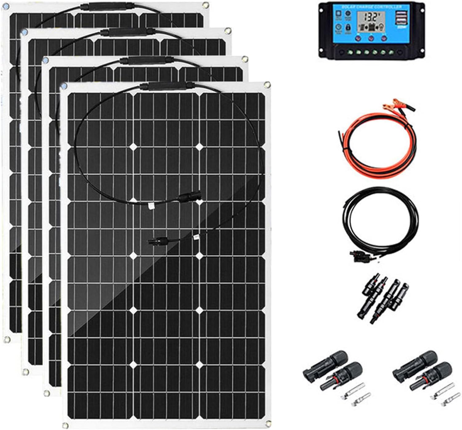 300W 12V Monocrystalline Solar Panel Kit High Efficiency Monocrystalline PV Modules Semi-Flexible Solar Panels with 40A Charger Controller for RV Camper Boat Off-Grid System 4 * 300W