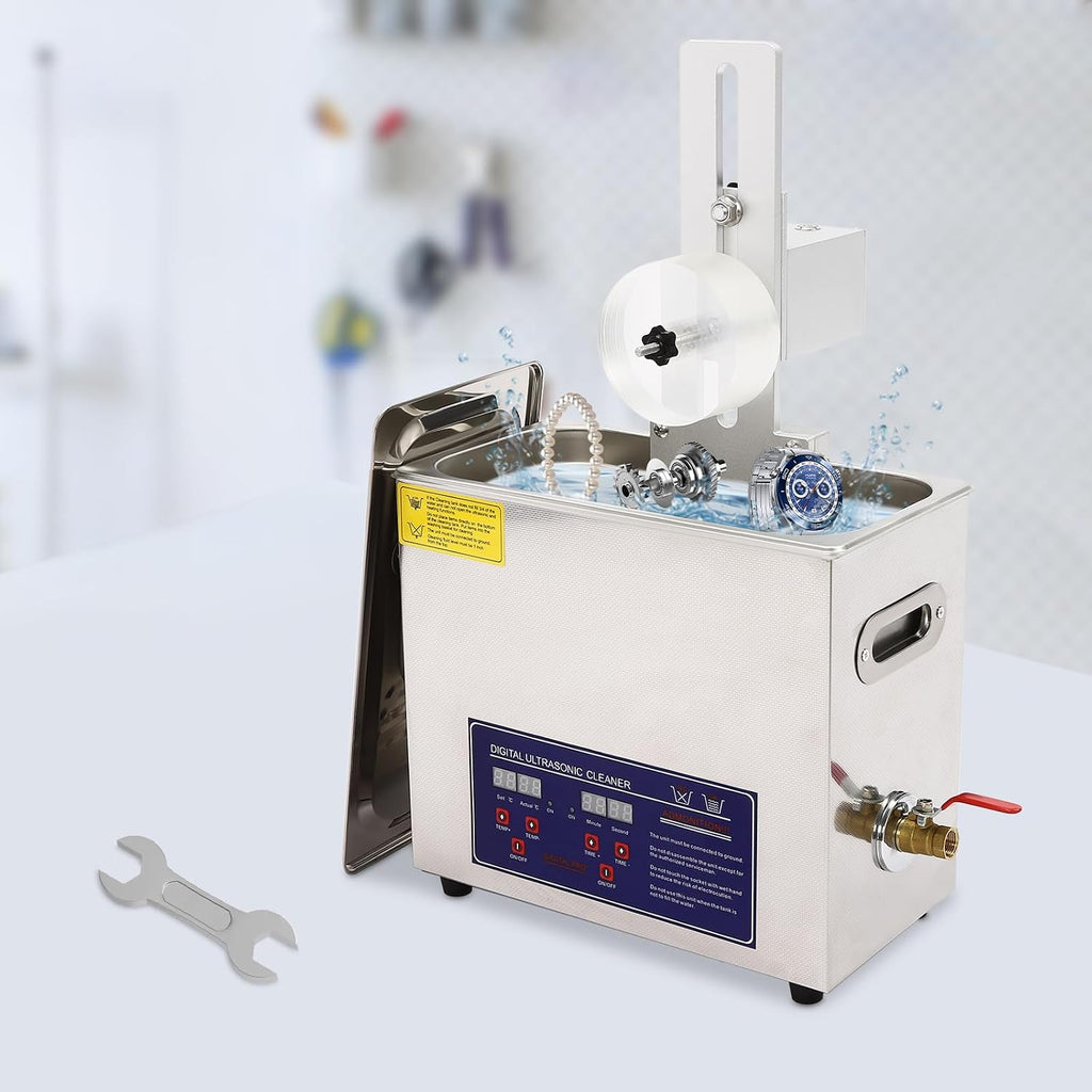 6.5L Ultrasonic Washing Machine,100V Discs Cleaning Machine,Adjustable Stand Glasses Cleaner with Ball-shaped Basket for Hardware,4.92 ft Cord