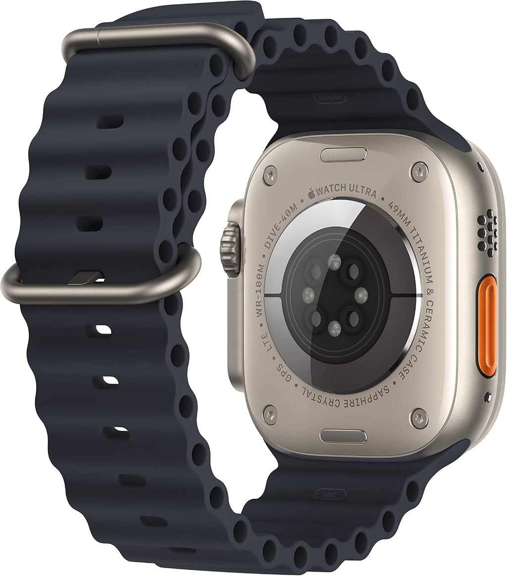 Apple Watch Ultra [GPS + Cellular 49mm] Titanium Case with Midnight Ocean Band, One Size (Renewed)