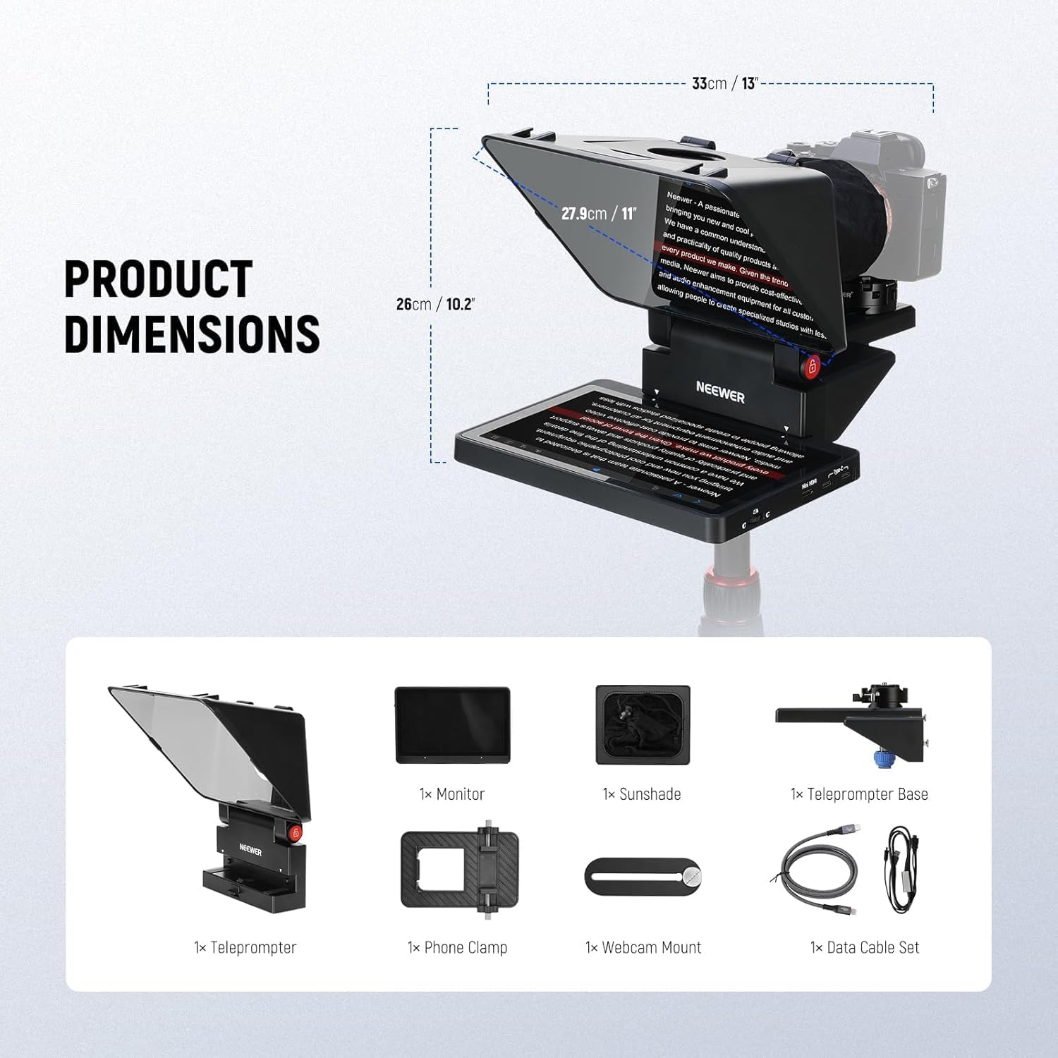NEEWER 2 in 1 Teleprompter 11 Inch with Monitor for Windows MacOS, Supports Screen Mirroring, Portable Prompter for Camera Mobile Phone Webcam for YouTube Twitch Live Streaming Conference, X11