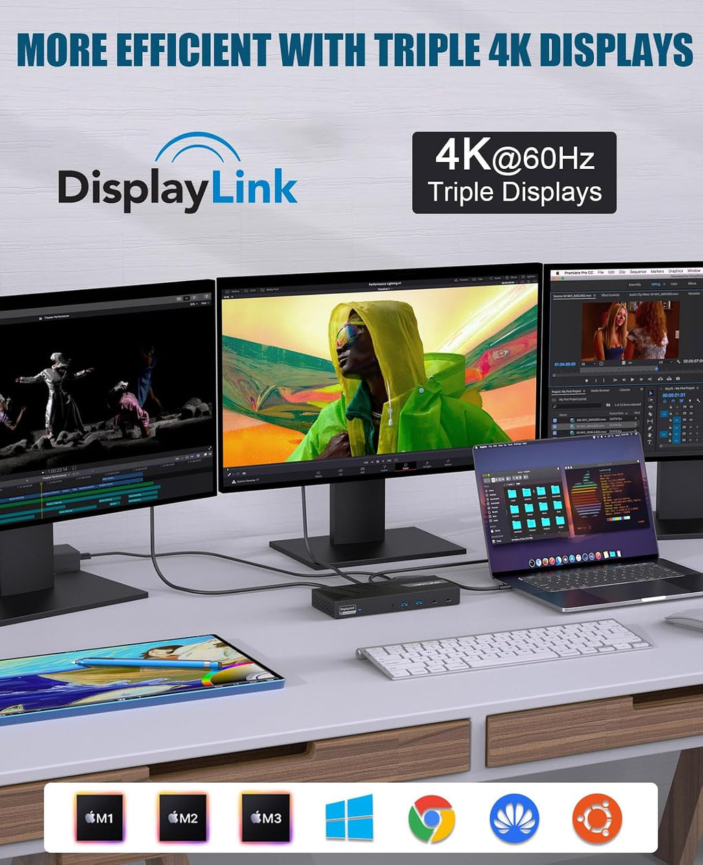 WAVLINK USB-C Triple Monitor Docking Station, 3 * 4K@60Hz for MacBook M1-M5/Neo & Windows – 100W PD, 3×HDMI/2×DisplayPort, 6x10Gbps USB Ports, Gigabit Ethernet, Ideal for Workstation & Home Offic