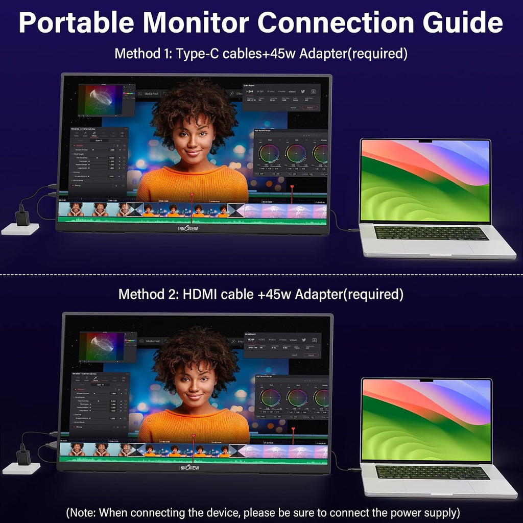 InnoView 23.8 Inch 2K 100Hz Large Portable Monitor ∆E<2 100% sRGB Fast IPS Portable Gaming Monitor QHD w/180° Adjustable Stand USB-C HDMI Laptop Monitor for PS5/4 Desktop MacBook Switch Xbox 2560X1440