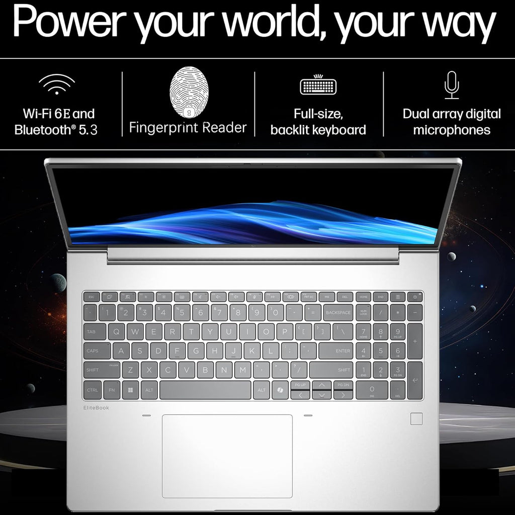 HP EliteBook Laptop Computer for Business with Copilot AI, Intel Core Ultra 7 255U (12C/14T), 64GB DDR5 RAM, 1TB SSD, 16' FHD+, Fingerprint Reader, Thunderbolt 4, Silver, Windows 11 Pro