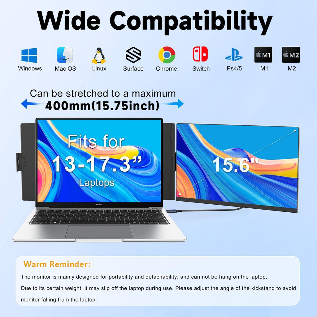 KEFEYA Laptop Screen Extender, 15.6' FHD 1080P IPS Laptop Monitor Extender Detachable, Portable Monitor for Laptops 13-17.3' with Breath Light, Plug n Play for Windows/Mac/Android/Switch/PS5