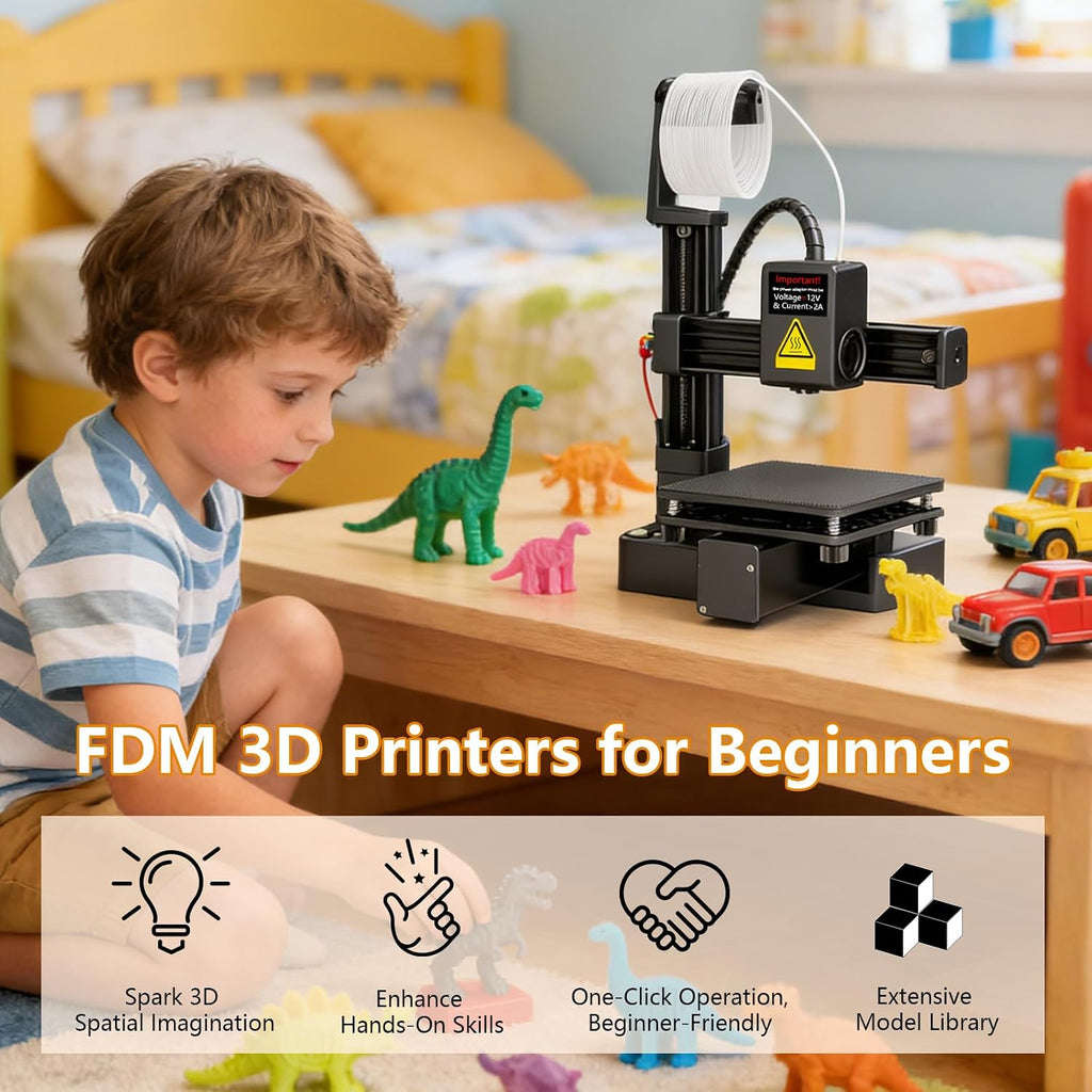 Gonetre Frequency Division Multiplexing 3D Printer for Beginners, FDM High Accuracy Fast Heating 3D Printing Machine 100x100x100mm Build Size, 1.75mm TPU PLA Filament Compatibility