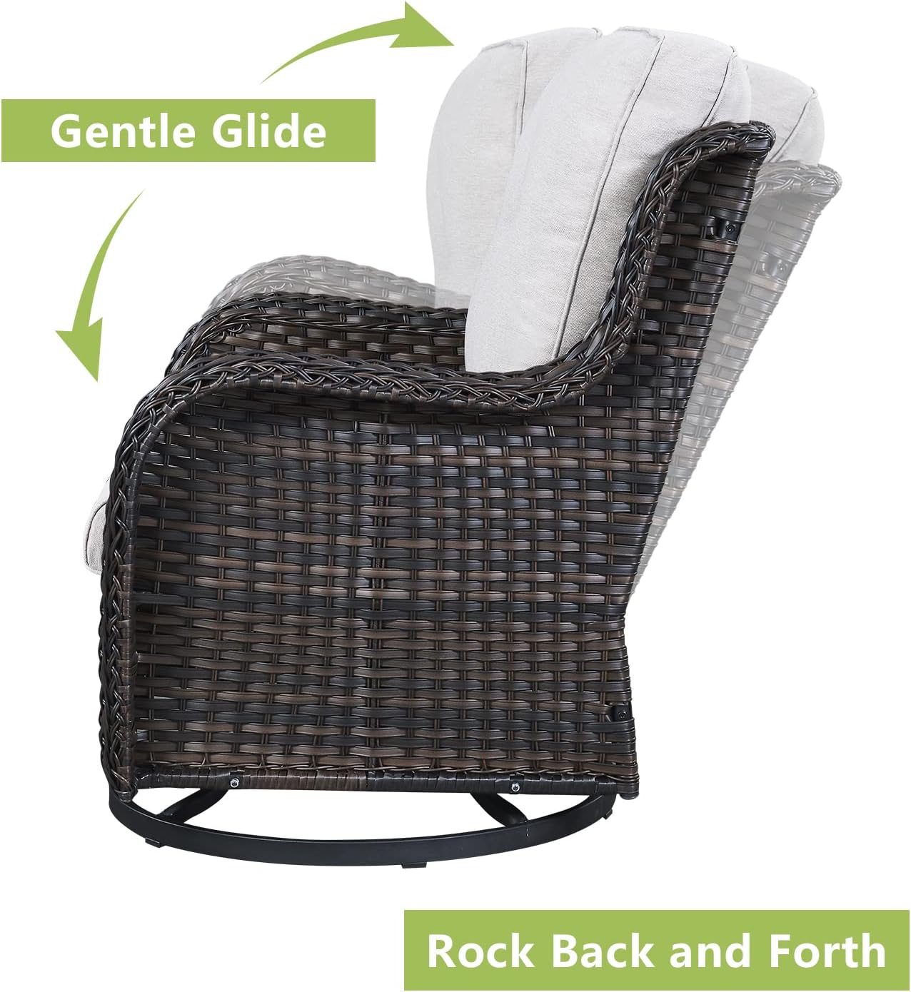 Rilyson Wicker Rocking Chair Swivel Chairs - 2 Piece Rocker Patio Chairs Set Rattan Rocking Chair for Outdoor Porch Deck Garden Backyard (Brown/Beige)