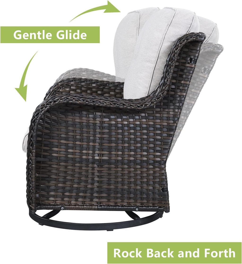 Rilyson Wicker Rocking Chair Swivel Chairs - 2 Piece Rocker Patio Chairs Set Rattan Rocking Chair for Outdoor Porch Deck Garden Backyard (Brown/Beige)