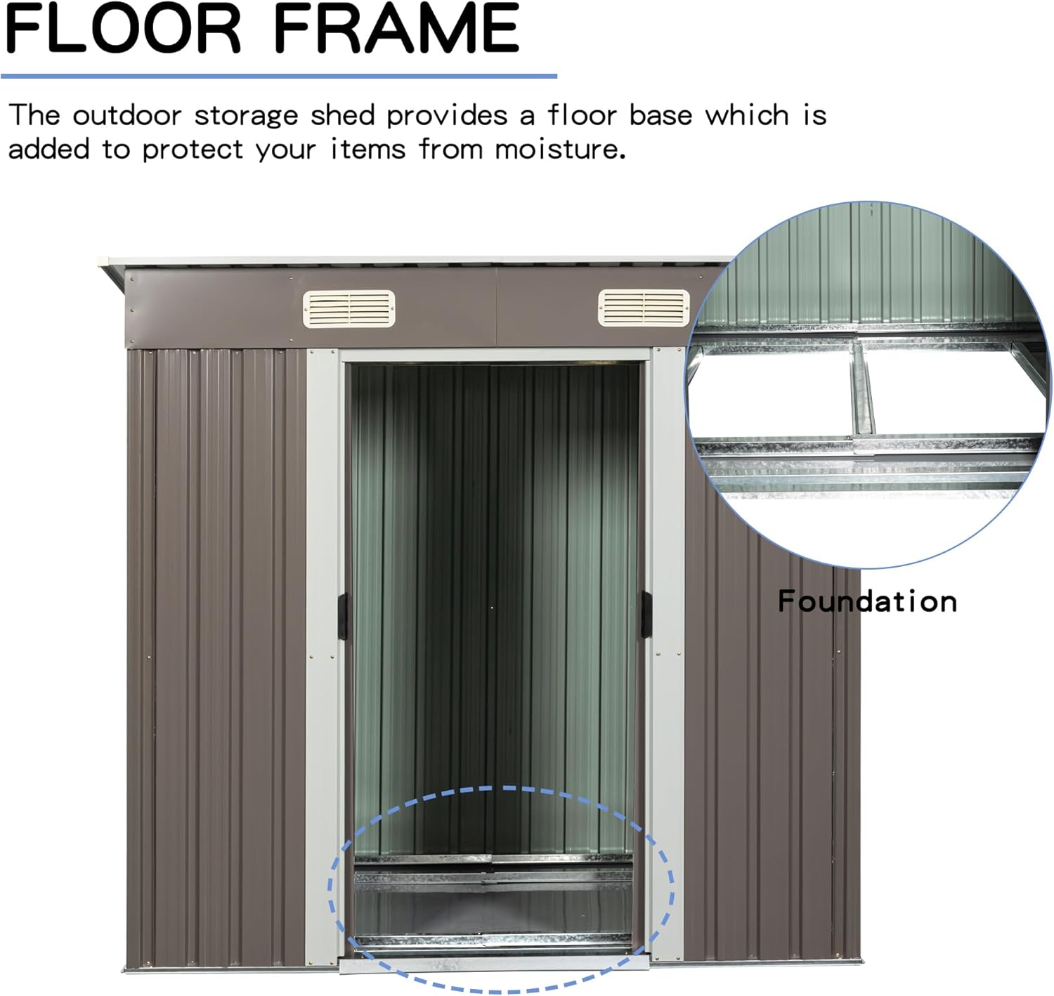 6x4 FT Outdoor Storage Shed, Metal Garden Shed with Frame Floor, Outside Tool Shed with Lockable Sliding Door, Waterproof Storage Building with Sloped Roof & Air Vents for Backyard, Patio, Warm Gray
