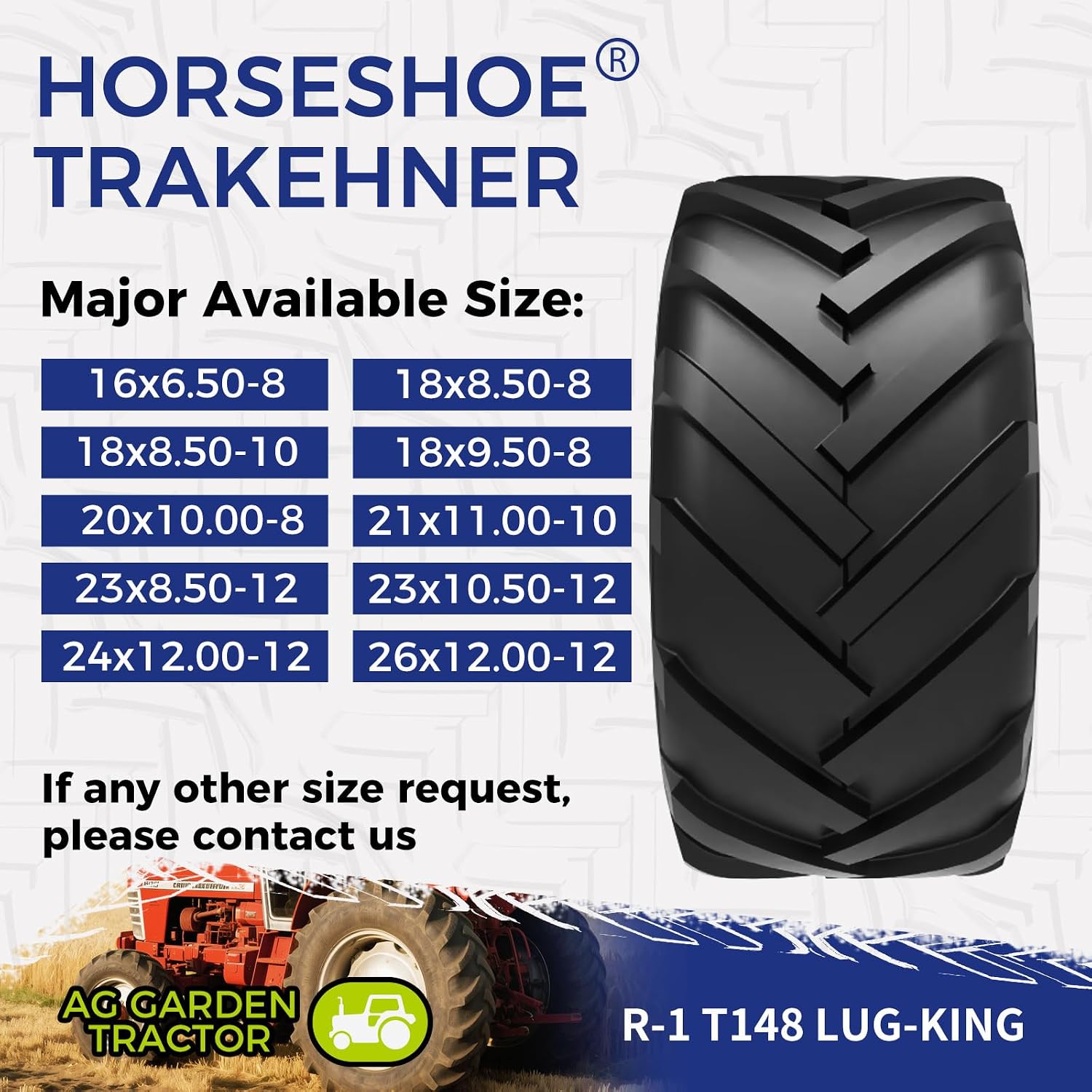 2 NEW HORSESHOE 23x10.50-12 8Ply Ditch Tiller Trencher AG Farm Garden Tractor Lawn Riding Super Duty Lug Tires Tubeless 23x10.5-12 ATV1 T148