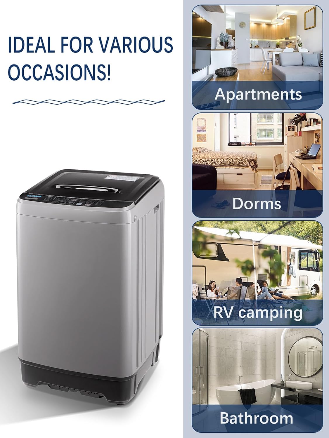 KRIB BLING 17.7 lbs Full Automatic Washing Machine with LED Display, lbs Portable Washer Drain Pump, 10 Programs & 8 Water Levels Selections, Ideal for RV, Kitchen Camping, Apartment, Dorm, Dark Grey