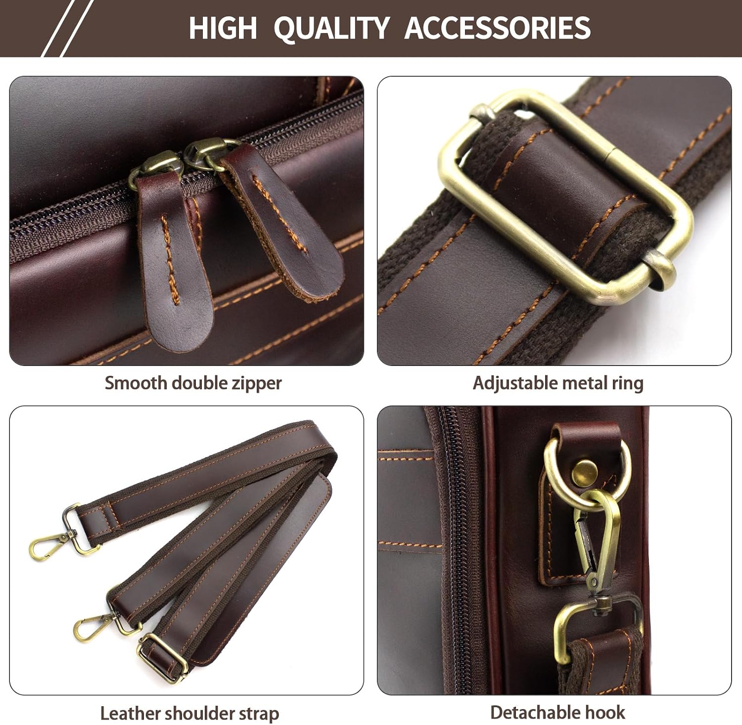 Jack&Chris Full Grain Leather Briefcase for Men, Business Messenger Bag Laptop Bag Attache Case, Fits 15.6 Inch Laptop