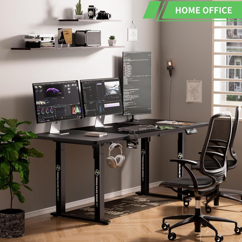 X-WIN Electric Height Adjustable Standing Desk, 71' x 31.5' Inch 4-Leg Ergonomic Sit to Stand Desk for Home Office, Powerful Dual Motor Work Desk with Locking Wheels, Carbon Fiber Textured Black