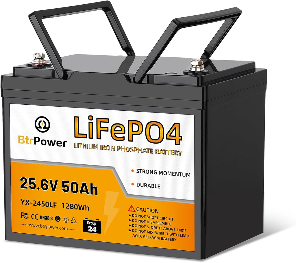 24V 50Ah LiFePO4 Battery,5000+ Deep Cycle, 24v Trolling Motor Lithium Battery,Bulit-in 50A BMS,Perfect for Fish Finder Boat,Marine,RV,Off-Grid System,Solar System,Home Storage