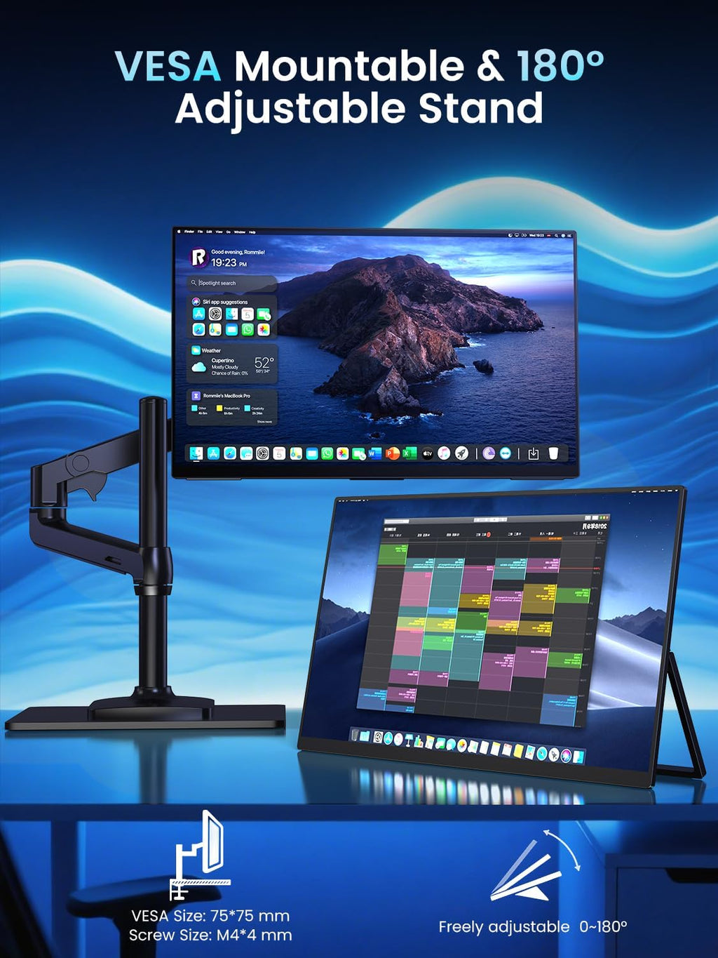 Newsoul 4K QLED Portable Monitor 120Hz Gaming Monitor, 100% DCI-P3 | 2000:1 Contrast | Fast IPS 0.1ms, Built-in Stand | VESA | Speaker, USB-C HDMI Portable Screen for Laptop, Phone, Game Console