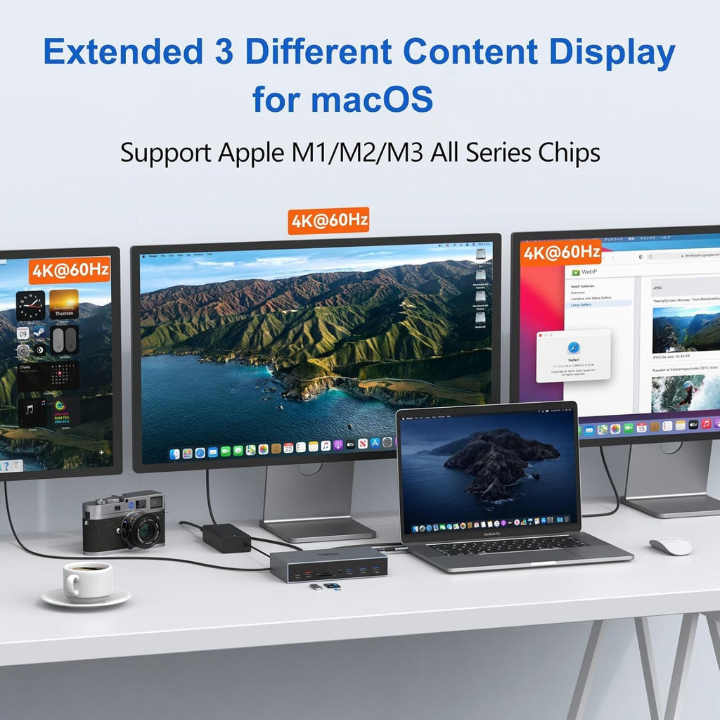 Selore&S-Global Displaylink Docking Station 3 Monitors for MacBook M1/M2/M3/Windows, Dual Triple Display Link USB C Dock with 3 HDMI, 2 DP, DC Power, USB A&C, Ethernet，DC Power for Dell/HP/Lenovo