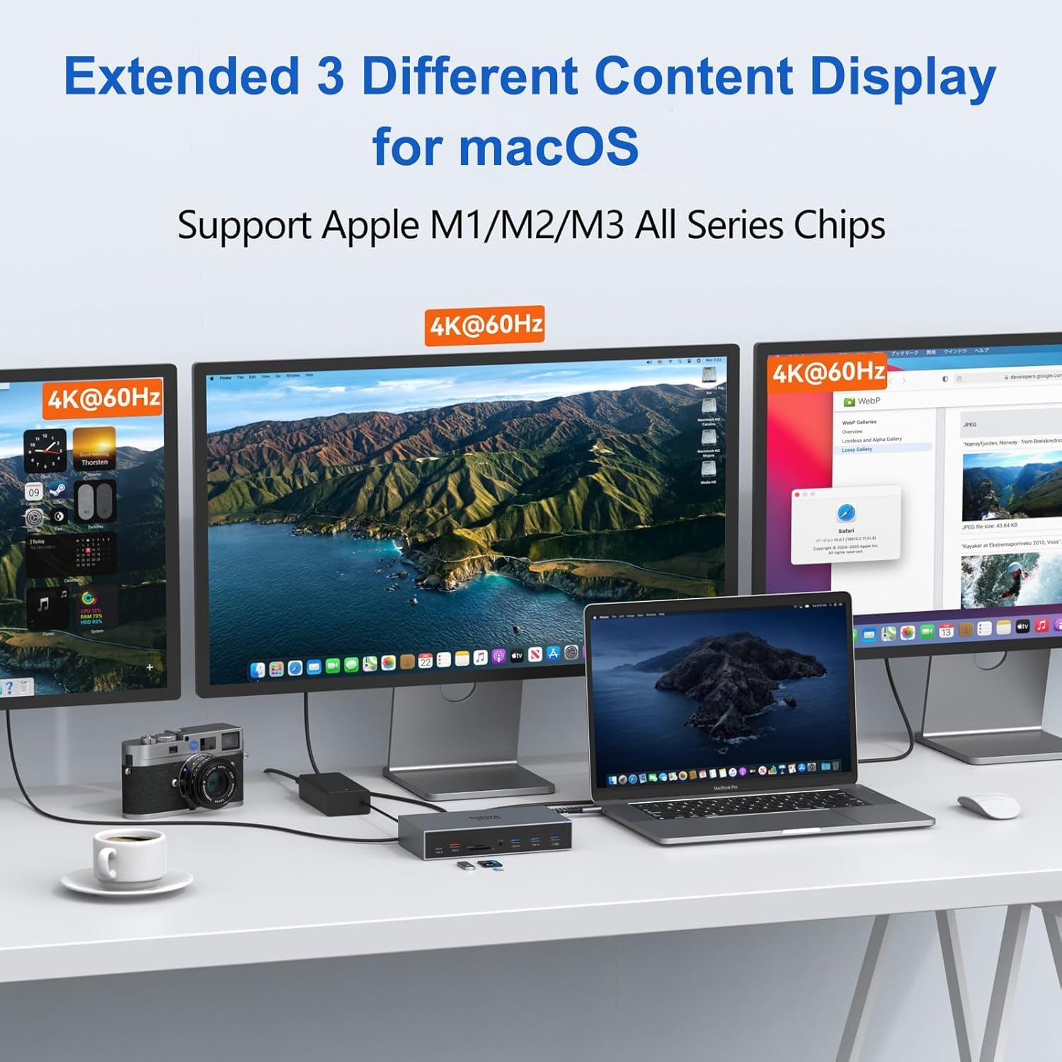 Selore&S-Global Displaylink Docking Station 3 Monitors for MacBook M1/M2/M3/Windows, Dual Triple Display Link USB C Dock with 3 HDMI, 2 DP, DC Power, USB A&C, Ethernet，DC Power for Dell/HP/Lenovo
