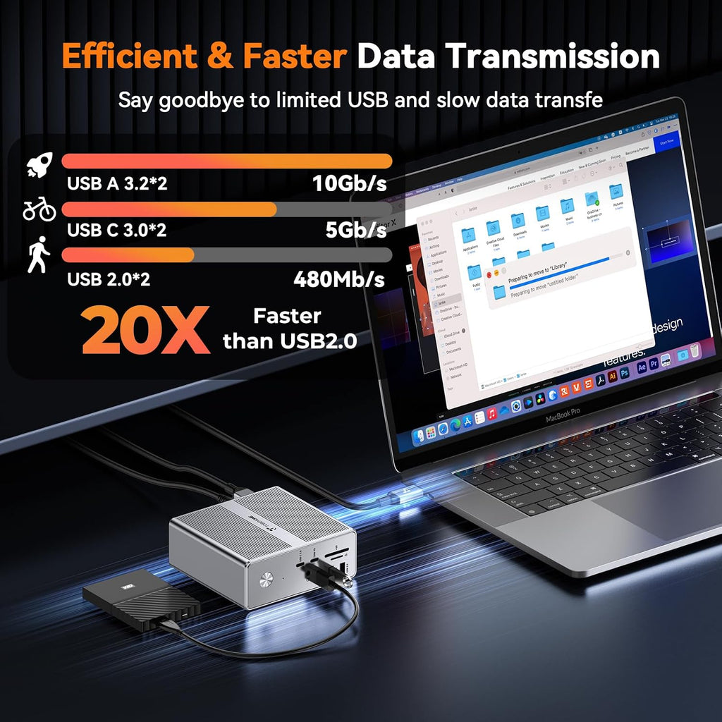 TobenONE 𝗗𝗶𝘀𝗽𝗹𝗮𝘆𝗟𝗶𝗻𝗸 𝗗𝗿𝗶𝘃𝗲𝗿 𝗥𝗲𝗾𝘂𝗶𝗿𝗲𝗱 Docking Station, Supports 3 Monitors, 10Gbps USB, 120W Power Supply, 18W Charging for Phone, Gigabit Ethernet, Audio,Compatible with macOS