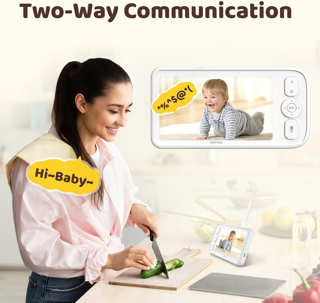 NETVUE Peekababy Baby Camera Monitor Video - Baby Monitor with Camera and Audio, 5' Display, 2-Way Talk, 4 in 1 Bracket Meets The Needs in All Scenarios, Smart Phone App, Cry Detection