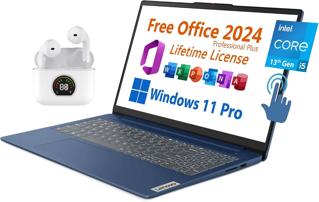 Lenovo 15.6' Laptop, Free Microsoft Office 2025 with Lifetime License, Touchscreen FHD, Intel 10-Core i5-1335U 4.6 GHz, 8GB RAM, 256GB SSD, WiFi 6, 7 hrs Battery Life, Windows 11 Pro, Toree Earbuds