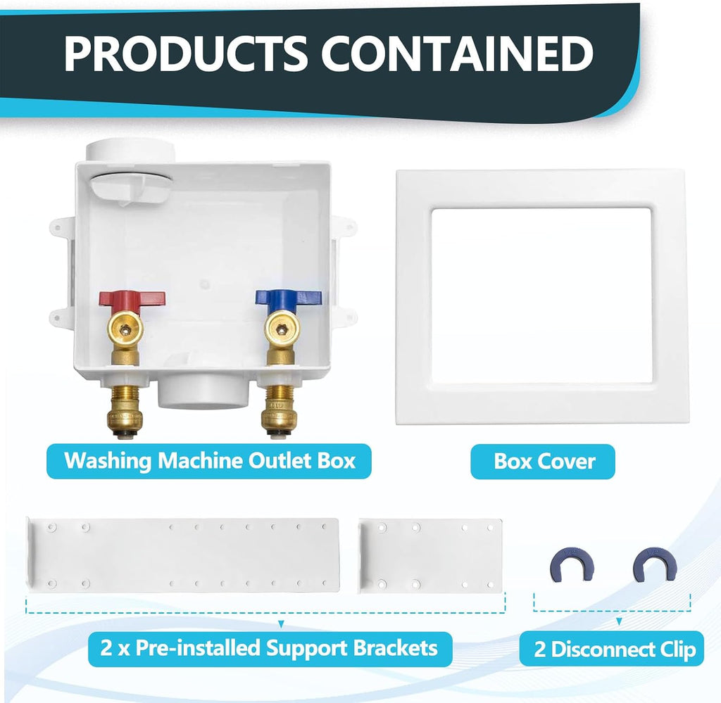 Washing Machine Outlet Box, Center Drain/Side Drain, 1/2 Inch Push-Fit Inlet x 3/4 Inch MHT Outlet Connection, Laundry Washer Valve Outlet Box (Pack of 5)